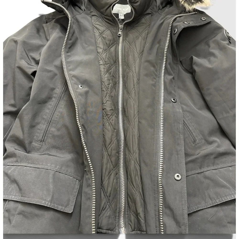 Michael Kors Men's Black Winter Parka Coat Hooded Faux Fur Trim Size Small